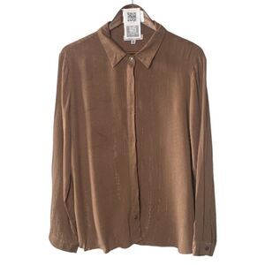 YUNI taupe coral button up shirt silver strip // XL